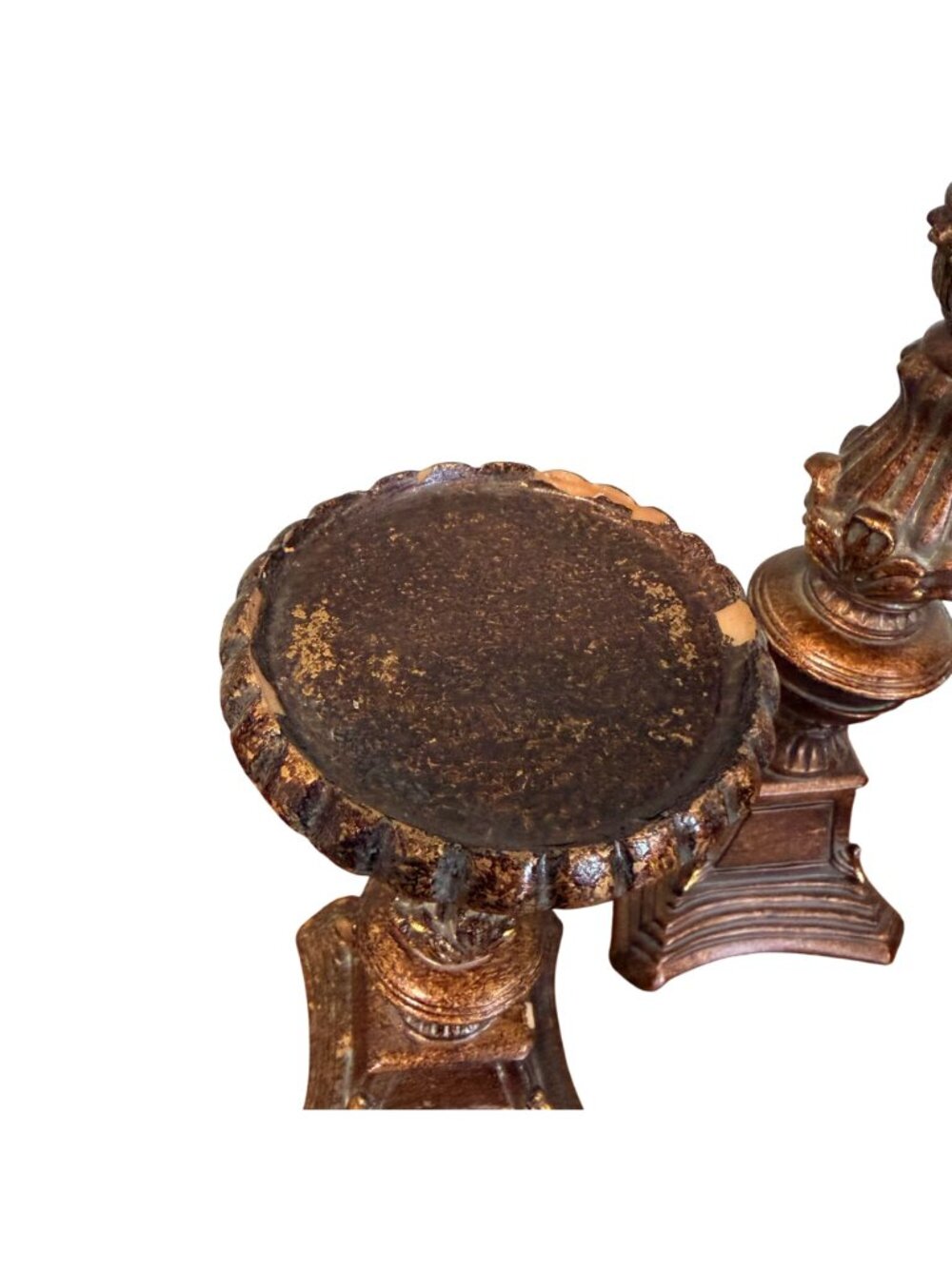 Antique Style Pedestal Candle Holder Stands Set Of 3 Table Ornate Resin Gold Bro - Picture 3 of 5
